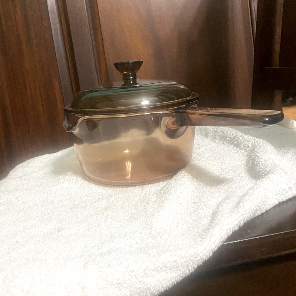 Vintage CORNING VISION 1QT glass saucepan with lid